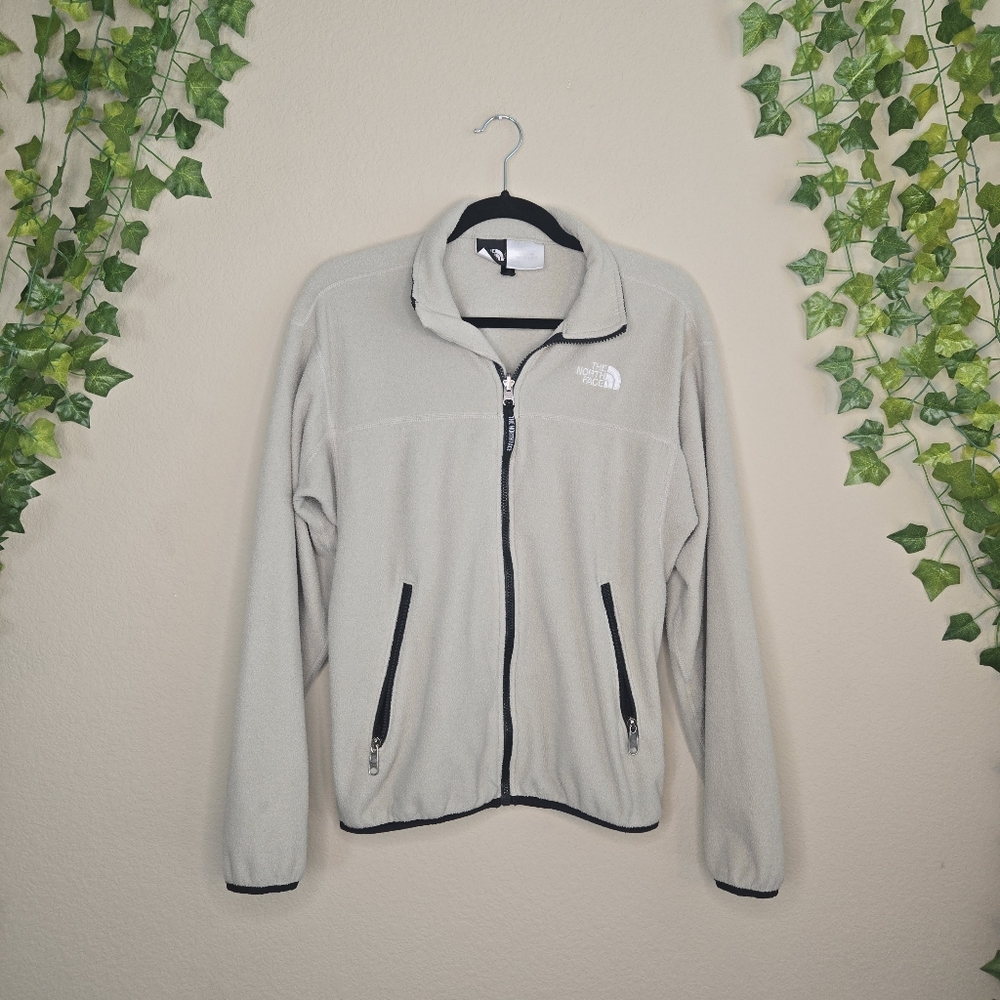 The North Face Beige Gray Taupe Full Zip Glacier Fleece Batwing Jacket Sz M